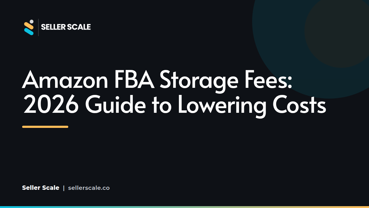 Amazon FBA warehouse boxes stacked on shelves representing storage fee management