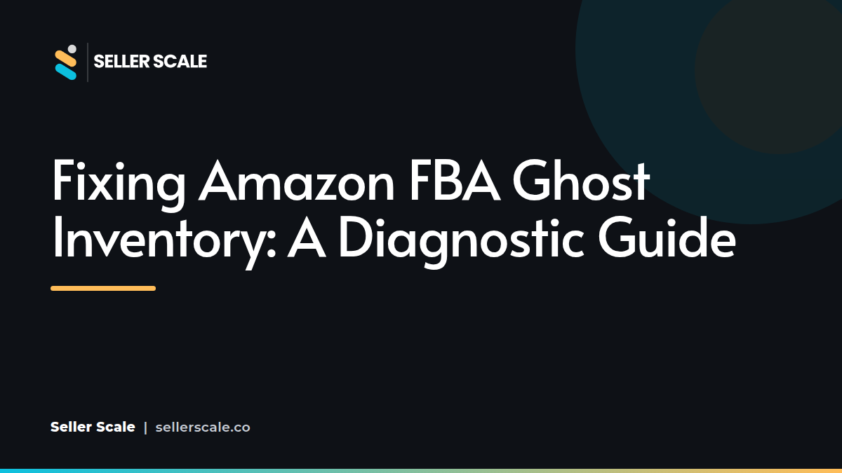 A stylized diagnostic checklist next to cardboard boxes inside an Amazon fulfillment center warehouse.